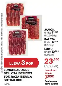 El Corte Inglés Loncheados de bellota ibéricos 50% raza ibérica oferta