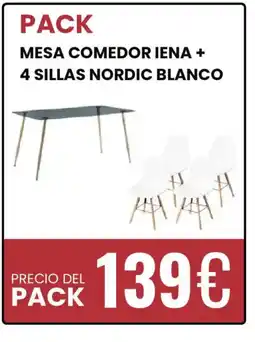Atrapamuebles Mesa comedor iena + 4 sillas nordic blanco oferta