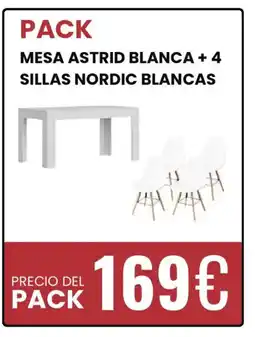 Atrapamuebles Mesa astrid blanca +4 sillas nordic blancas oferta