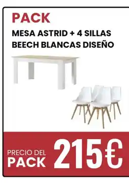 Atrapamuebles Mesa astrid + 4 sillas beech blancas diseño oferta