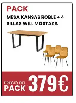Atrapamuebles Mesa kansas roble +4 sillas will mostaza oferta