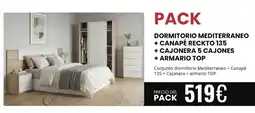 Atrapamuebles Dormitorio mediterraneo + canapé reckto 135 + cajonera 5 cajones + armario top oferta
