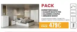 Atrapamuebles Dormitorio maia + canapé reckto 150 + cajonera couple + armario ghost oferta