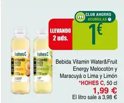 mYm supermercados HOHES C Bebida Vitamin Water&Fruit Energy Melocotón y Maracuyá o Lima y Limón oferta