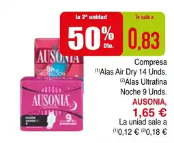 mYm supermercados AUSONIA Compresa Alas Air Dry 14 Unds Alas Ultrafina Noche 9 Unds. oferta