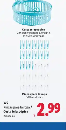 Lidl W5 Pinzas para la ropa / Cesta telescópica oferta