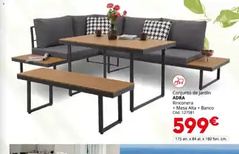 ADRA Conjunto de Jardín Rinconera + Mesa Alta + Banco