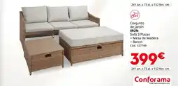 Conforama IRUN Conjunto de Jardín Sofá 3 Plazas + Mesa de Madera + Banco oferta