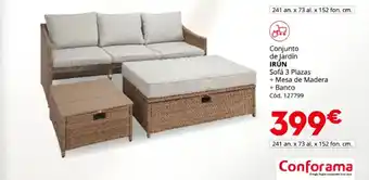 IRUN Conjunto de Jardín Sofá 3 Plazas + Mesa de Madera + Banco