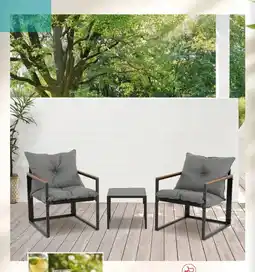 Conforama DOMINICA Conjunto de Jardín 2 Sillones + Mesa de Centro Gris. Acero oferta