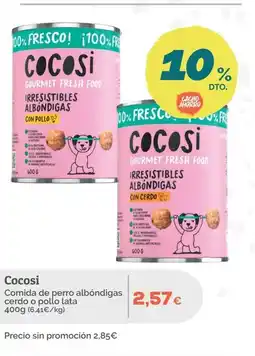 Supermercados MAS COCOSI Comida de perro albóndigas cerdo o pollo lata oferta