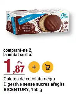 BonpreuEsclat BICENTURY Galetes de xocolata negra Digestive sense sucres afegits oferta