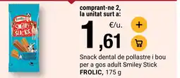 BonpreuEsclat FROLIC Snack dental de pollastre i bou per a gos adult Smiley Stick oferta