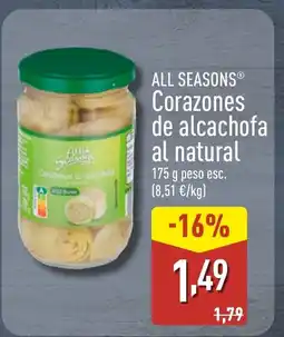 ALDI ALL SEASONS Corazones de alcachofa al natural oferta