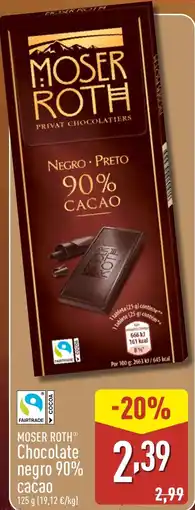 ALDI MOSER ROTH Chocolate negro 90% cacao oferta