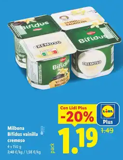 Lidl MILBONA Bífidus vainilla cremoso oferta