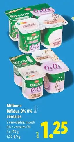 Lidl MILBONA Bífidus 0% 0% cereales oferta