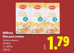 Lidl MILBONA Nata para cocinar oferta