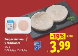 Lidl Burger merluza y camarones oferta