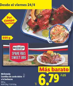 Lidl MCENNEDY Costillas de cerdo dulce a la barbacoa oferta