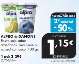 Supermercados Lupa Alpro de danone - postre soja sabor arándanos, lima limón o natural con coco oferta