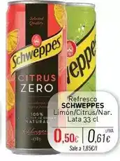 Cuevas Cash Schweppes - refresco limón/citrus/nar. lata oferta