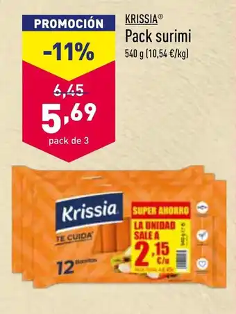 ALDI Krissia Pack surimi 540g oferta