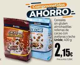 Unide Market UNIDE Cereales sin gluten almohadillas rellenas de cacao con avellanas o leche oferta