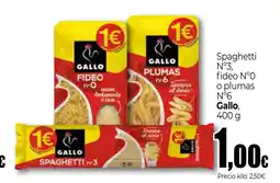 Unide Market GALLO Spaghetti N°3, fideo N°0 o plumas N°6 oferta