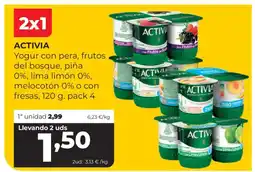 Alimerka ACTIVIA Yogur con pera, frutos del bosque, piña 0%, lima limón 0%, melocotón 0% o con fresas, oferta