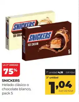Alimerka SNICKERS Helado clásico o chocolate blanco, pack 5 oferta