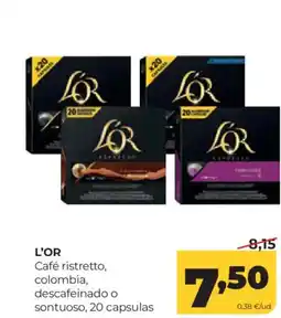 Alimerka L'OR Café ristretto, colombia, descafeinado o sontuoso, 20 capsulas oferta