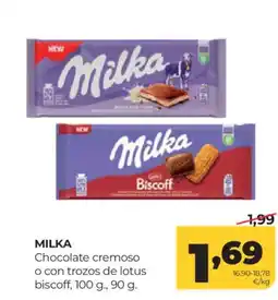 Alimerka MILKA Chocolate cremoso o con trozos de lotus biscoff oferta
