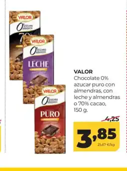Alimerka VALOR Chocolate 0% azucar puro con almendras, con leche y almendras o 70% cacao oferta