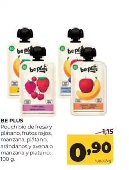 Alimerka BE PLUS Pouch bio de fresa y plátano, frutos rojos, manzana, plátano, arándanos y avena o manzana y plátano oferta