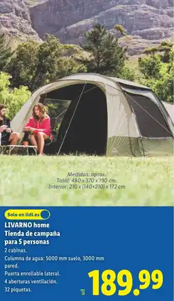 Lidl LIVARNO home Tienda de campaña para 5 personas oferta