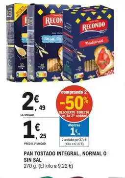 E.Leclerc Pan tostado integral, normal o sin sal oferta