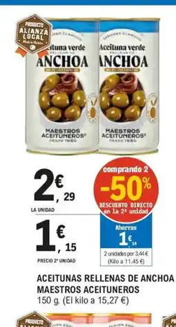 E.Leclerc MAESTROS ACEITUNEROS Aceitunas rellenas de anchoa oferta