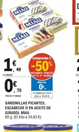 E.Leclerc MIAU Sardinillas picantes, escabeche o en aceite de girasol oferta