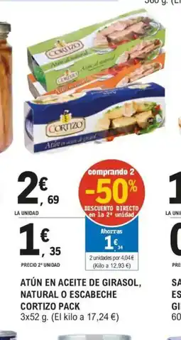 E.Leclerc CORTIZO Atún en aceite de girasol, natural o escabeche oferta