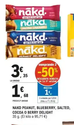 E.Leclerc NAKD peanut, blueberry, salted, cocoa o berry delight oferta
