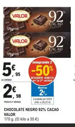 E.Leclerc VALOR Chocolate negro 92% cacao oferta