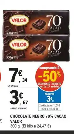 E.Leclerc VALOR Chocolate negro 70% cacao oferta