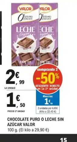 E.Leclerc VALOR Chocolate puro o leche sin azúcar valor oferta