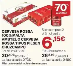 El Corte Inglés Cruzcampo - cervesa rossa 100% malta amstel o cervesa rossa tipus pilsen oferta