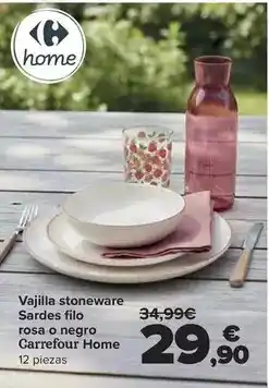 Carrefour Carrefour home - vajilla stoneware sardes filo rosa o negro oferta