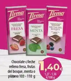 Spar Tenerife Tirma - chocolate c/leche relleno fresa, frutas del bosque, menta o platano oferta