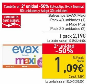 Carrefour Salvaslips evax maxi o maxi plus oferta