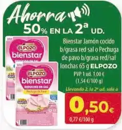 Spar Tenerife Elpozo - bienstar jamon cocido b/grasa red sal o pechuga de pavo b/grasa red/sal lonchas oferta