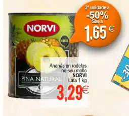 Supermercados Aquí NORVI Ananás en rodelas no seu mollo oferta